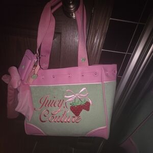 Juicy Couture Pink and Sage Strawberry Tote